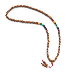 Mala Halskette aus Sandelholz und Chakra-Steinen, 108 Perlen, 8 mm