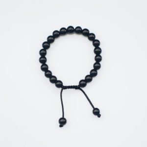 Armband Schwarzer Onyx mit schwarzer Schnur 22 Perlen 8 mm